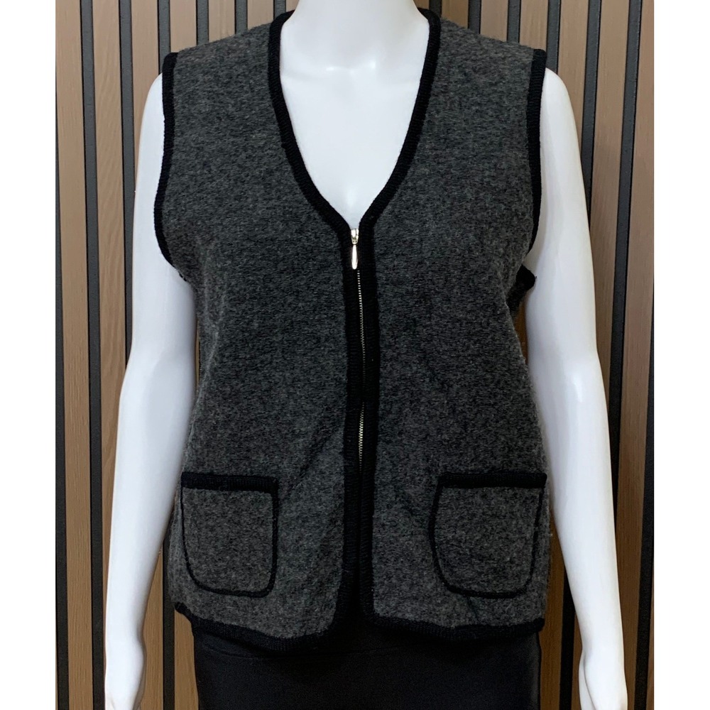 Studio Works Women's Gray 100% Boiled Wool Full Zip Vest Charcoal Size S